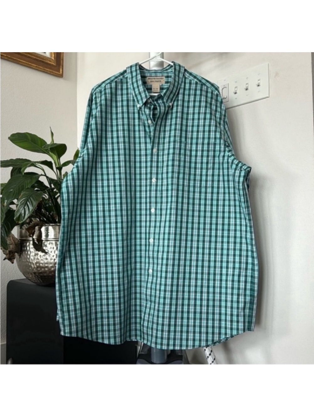 Duluth Men’s Wrinkle Fighter Shirt Sz XL Tall Teal/Green Plaid Button Up